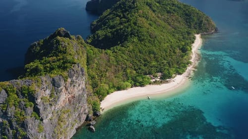 Aerial View of Tropical Beach on Dilumacad or Helicopter Island