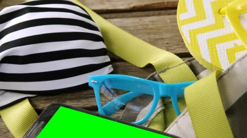 Summer Beach Essentials with Phone Green Screen