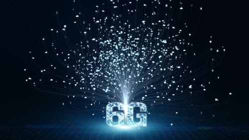 6G Global Technology Network with Digital Data Flow Icons