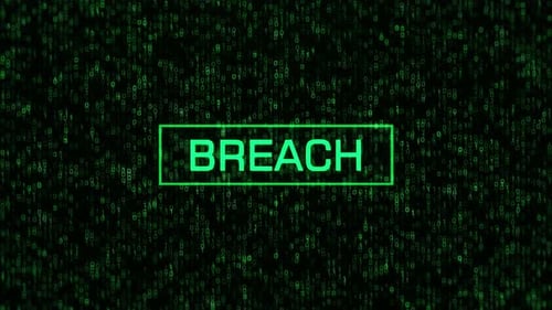 BREACH Error Over Computer Binary Background. BREACH Warning with Binary Code and Matrix Background