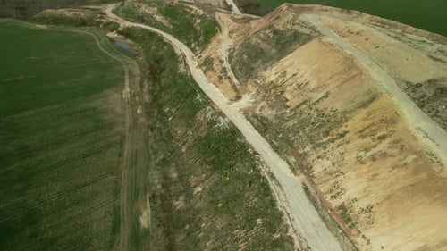 Aerial View of Farmland and Dirt Road