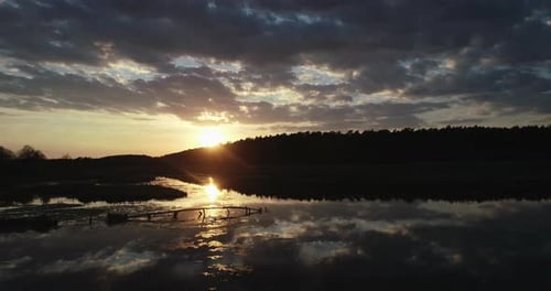 Beautiful Sunset On The Lake In Ukraine Moving Backwards
