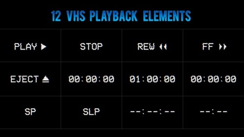 12 VHS-Wiedergabe-Elemente mit Bildschirmverzerrungsrauschen -