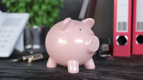 Animation of a piggy bank with incoming coins. Office. Savings. Economy. 4KHD