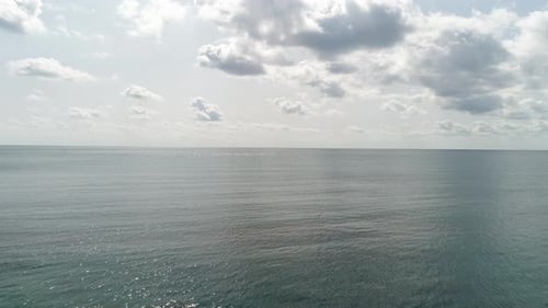 Open Ocean or Sea, Gray Low Clouds. Epic Seascape. Beautiful Marine Background