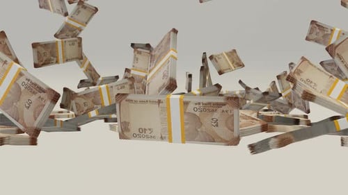 Indian Rupee Banknotes Falling and Piling Up Animation