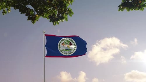 Belize-Flagge mit moderner Stadt