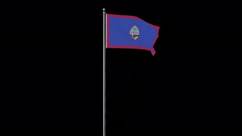 Guam Flag Waving on Flagpole with Transparent Alpha Channel