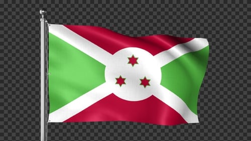 Realistic Flag of Burundi Waving on a Pole