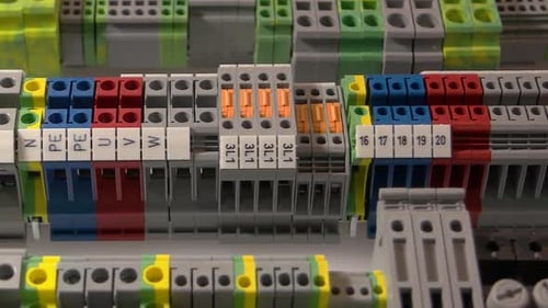Closeup Large Electrical Terminal Block Machine Panel