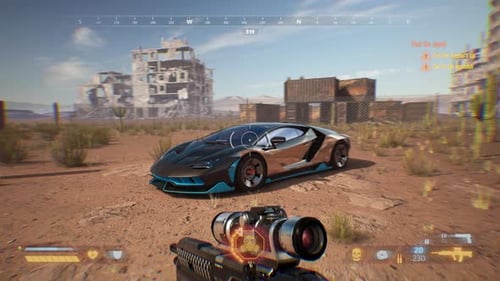 4K fake shooter and racing gameplay. Getting to the city at daytime