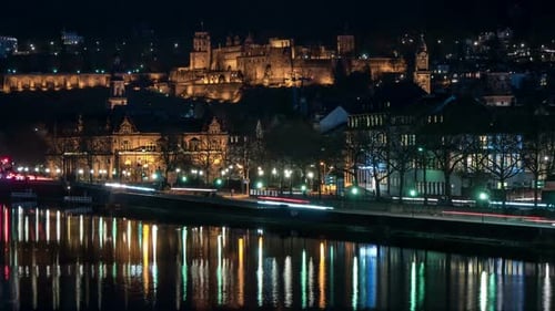 Picturesque European Cityscape at Night