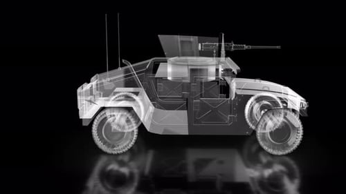 Transparent Military Vehicle X-Ray 3D Model Animation