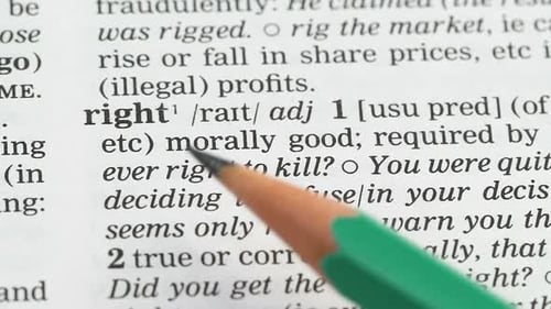 Definition of Right Circled in Dictionary Close Up