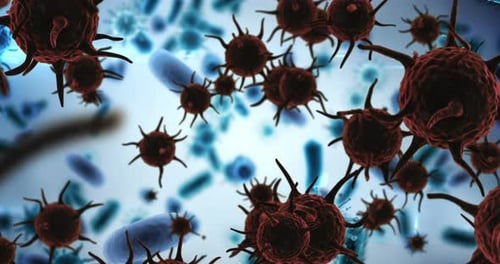 Microscopic Viruses and Bacteria Floating in Bloodstream