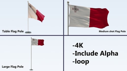 Realistic 3D Malta Flag Waving Loop with Alpha Channel
