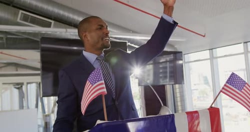 Man Delivers Patriotic Speech at Podium