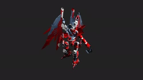 Dynamic 3D Animation of a Rotating Red and White Robot Mech