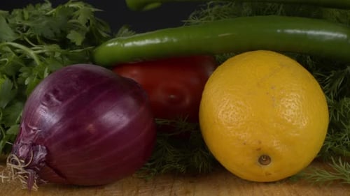 Close Up of Fresh Vegetables and Herbs