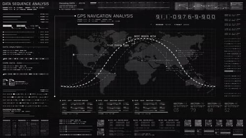 Futuristic World Map GPS Navigation Analysis Data HUD