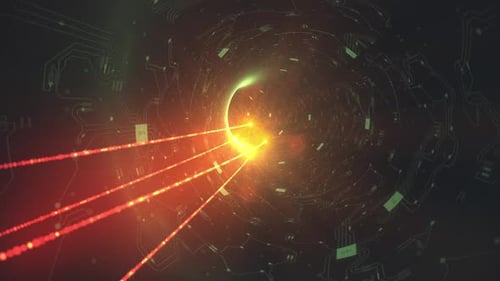 Visualización de transferencia de datos a alta velocidad en un túnel de tecnología de fibra óptica con textura de placa de circuito