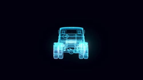 Futuristic Holographic 3D Wireframe Truck Chassis Animation