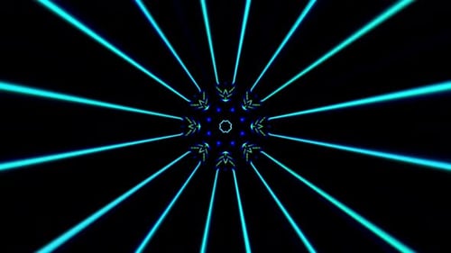 Abstract Tunnel of Glowing Neon Lines Kaleidoscope Background