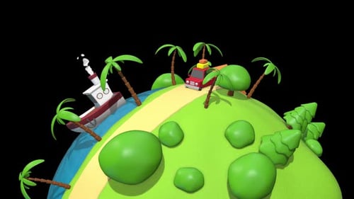 Animated Red Car Driving on Stylized 3D Miniature World Loop