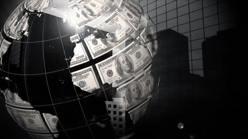 Animated Global Business Economy Dollar Bills Spinning Globe