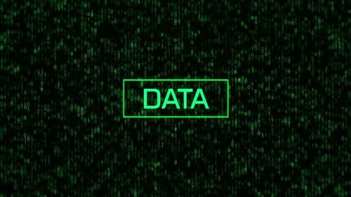 DATA Text Over Computer Binary Background. DATA Concept Over Binary Code and Matrix Background