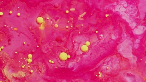 Abstract close up texture of oil with red, yellow and pink paint
