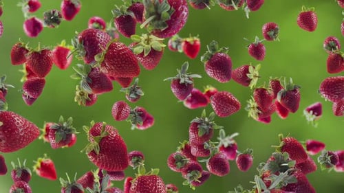 Strawberry with Slices Falling on Garden Background