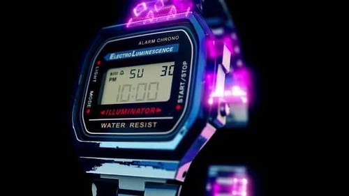 Retro Digital Watch with Dynamic Neon Glow Effect