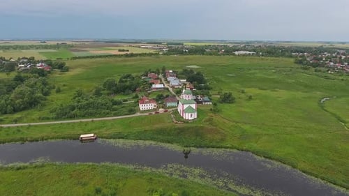 Aerial View on River and Church in Suzdal