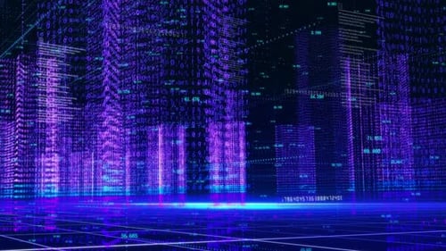 Holographic Science Fiction Concept Internet Digital Smart City Building Background