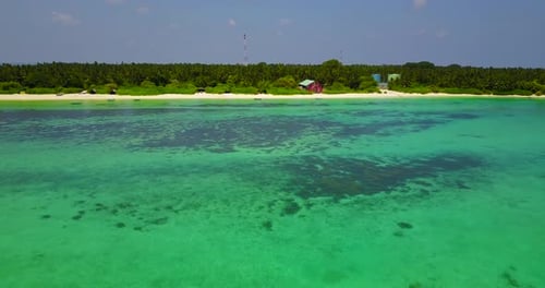 Natural aerial abstract view of a white paradise beach and blue sea background in colorful 4K