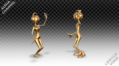 3D Golden Metallic Dancers With Headphones Loop