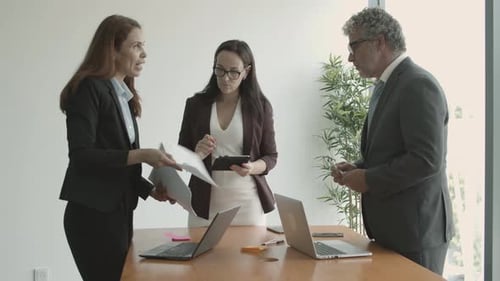 Manager präsentiert Projektberichte an Partner