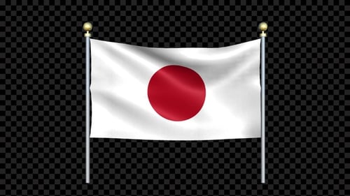 Japan Flag Waving on Flagpole with Alpha Channel