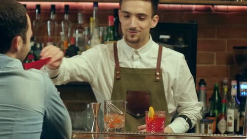 Bartender Making Cocktails for Customer at Bar