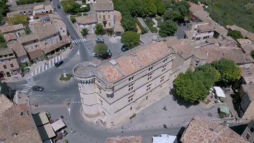 Aerial of a castle in Gordes village in Provence, France