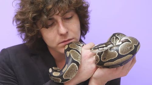 Un serpent sur la main d'un homme