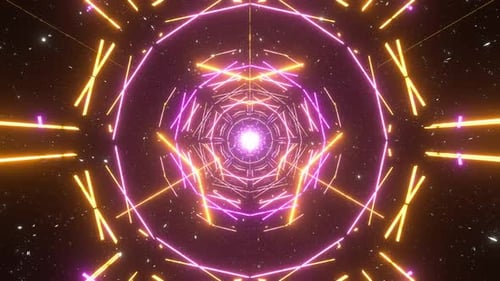Endloser futuristischer Weltraumtunnel mit Neonlichtern