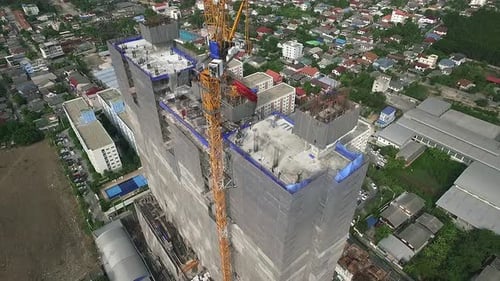 Aerial View of Modern High Rise Building Under Construction