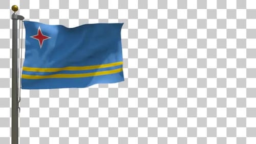 Realistic Aruba Flag Waving on Flagpole Animation