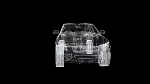 Futuristic Wireframe SUV Car 3D Hologram Rotation