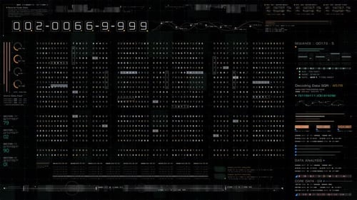 Futuristic HUD with Advanced Data Analysis and Source Code Display