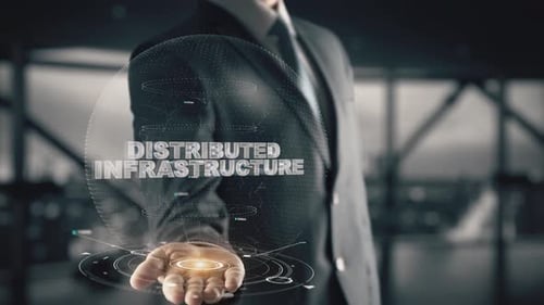 Infraestructura distribuida con concepto de empresario de holograma