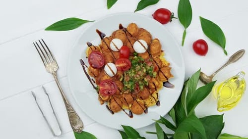 Overhead View of Bubble Waffle with Toppings