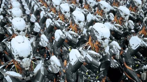 Futuristic Robot Army Marching Seamless Loop